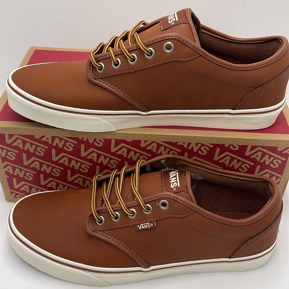 Vans WMNS Brown Leather Sneakers White Accents Atwood (Leather)Brown/ Marshmallo - Picture 3 of 16
